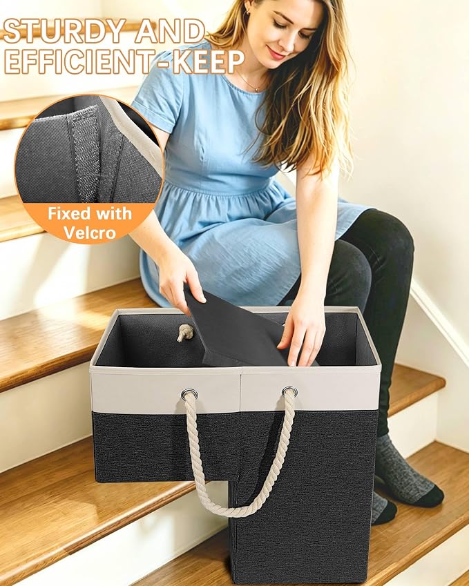 LHZ.K Stair Basket with Removable Divider & Sturdy Handles,1pcs, Black | 16" Rigid Foldable Stair Storage Basket for Carpeted & Wooden Stairs, Large Capacity for Laundry, Toy, Pet Supplies & Clutter
