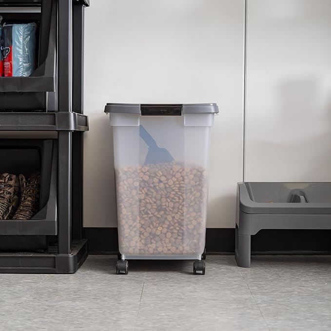 IRIS USA Dog Food Storage Container, Up to 50 lbs, Dark Gray, Made in USA | Includes 2-Cup Scoop & Wheels, Airtight Seal, BPA-Free, Bird Seed, Cat food, Cat Litter, Chicken Feed, Pellets