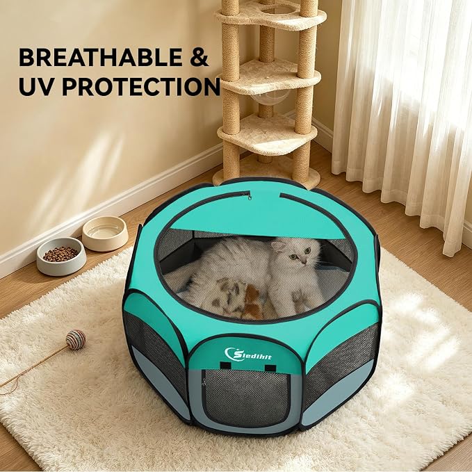 Siedihit Playpen for Small Dog Cat, Dogs Tent Crate Cage Indoor/Outdoor | Portable Pop Up Dog Kennel with Carrying Bag for Rabbits(Green, Small)