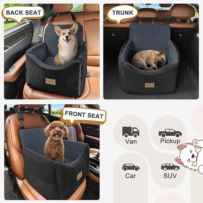 JOEJOY Dog Car Seats for Small Medium Dogs Under 35lbs, Dog Booster Seat with Detachable Washable Cover and Cushion, Memory Foam Pet Car Seat with Safety Belt and Storage Pockets (DG)