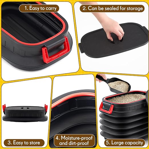 Reallnaive Portable Litter Storage Container with 1 Shovel Leakproof Multi Purpose Sealable Retractable Bucket with Airtight Lids Handle Leakproof Telescopic Cat Litter Container with Wheels for Bin