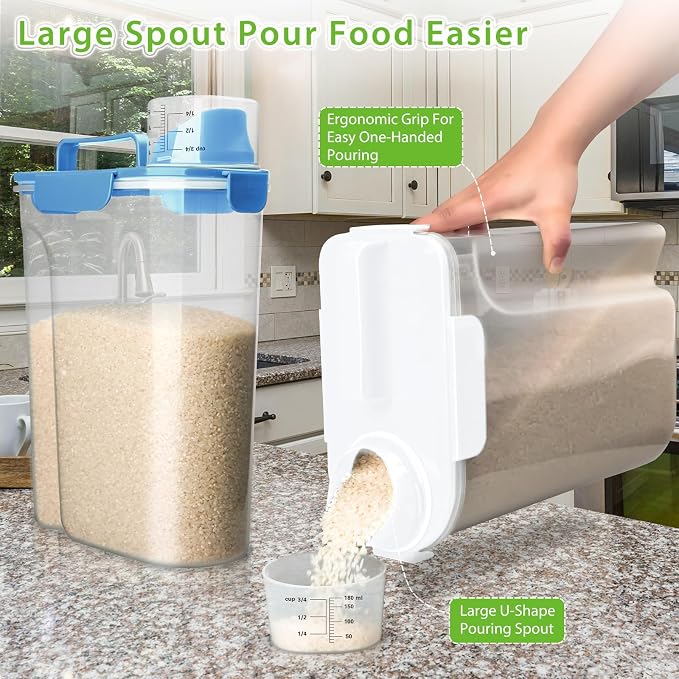 Viretec Rice Storage Container, 5 to 10lb Dry Food Airtight Dispenser, Pet Dog Cat Food Canister, BPA Free Clear Plastic Kitchen and Pantry Organization Bin for Oatmeal, Grain, Cereal, Pasta, Flour