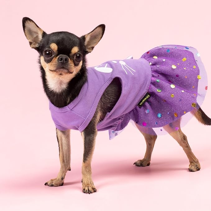 Fitwarm Easter Bunny Dog Dress, Holiday Dog Clothes for Small Dogs Girl, Pet Easter Outfit, Purple, White, XS