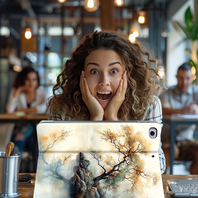 for Microsoft Surface Go 4/3/2/1-10.5" 2021 Tablet Case,Auto Wake/Sleep,Adjustable Stand Protective Cover - Watercolor Tree