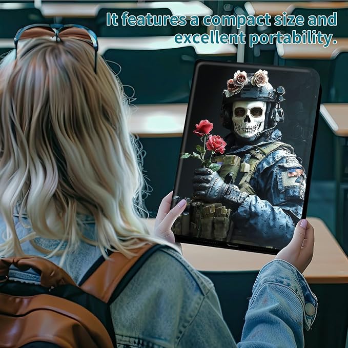 Case for Samsung Galaxy Tab A 10.1" 2019 SM-T510/T515/T517, 360 Degree Rotating Stand with Multi-Angle Vertical & Horizontal Viewing Shockproof Shell for Women Men, Skull Man Flower