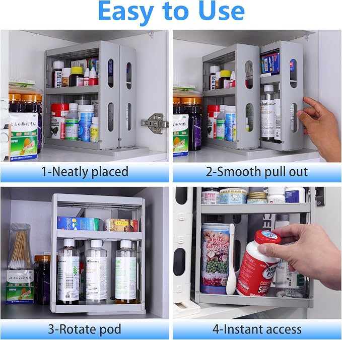 Dutiplus Medicine Organizer 2 Three-Decker Shelves Cabinet Storage Rack Organizer for Holding Vitamins, Supplements Cosmetics 10.82”H x 5.82”W x 10.43”D (Advanced Gray)