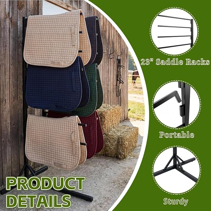 8-Tier Portable Saddle Pad Rack with Stand for Horse Tack Storage | Lightweight Black Stand with Long Rack Arms Stores Multiple Saddle Pads for Tack Rooms, Utility Rooms and Horse Trailers