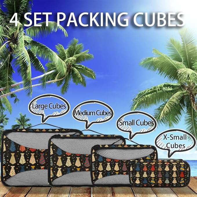 4 Set Packing Cubes for Travel, Happy Father's Day Packing Cubes for Women, Travel Luggage Packing Organizers, Packing Cube Set, Cute Necktie
