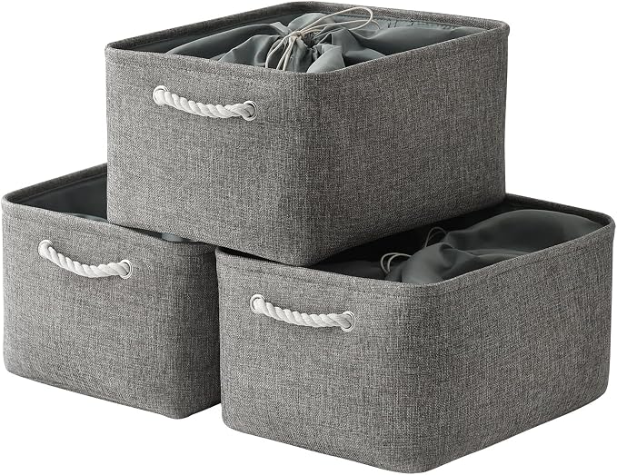 Fabric Storage Bins Baskets for Organizing, Large Sturdy Storage Basket W/Handles, Decorative Foldable Storage Baskets for Shelves Closet Nursery Toy (X Large - 3 Pack 17.7L×13.8W×9.8H)
