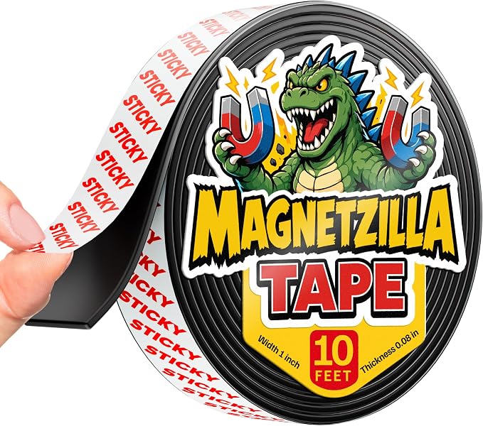 Super Sticky Magnetic Tape for DIY & Crafts, 10ft x 1in (3m x 2.5cm) | Strong Magnet Strip, Adhesive Backing, Easy to Cut & Mount, For Fridges, Whiteboards & More