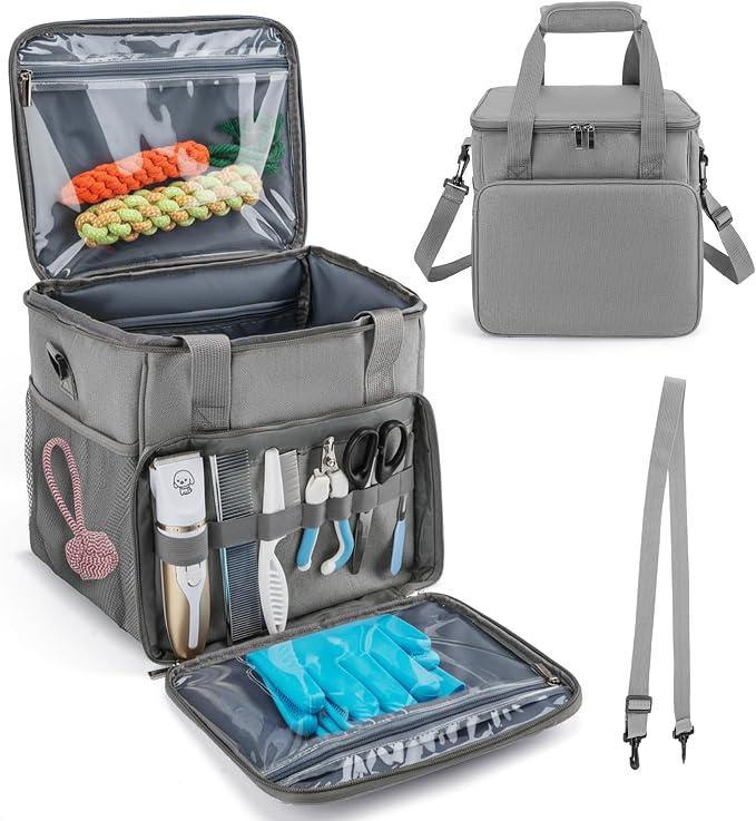 SMYV Pet Grooming Bag for Dog Grooming Supplies, Dog Tote Travel Bag for Pets Grooming Tools Kit Accessories - Grey