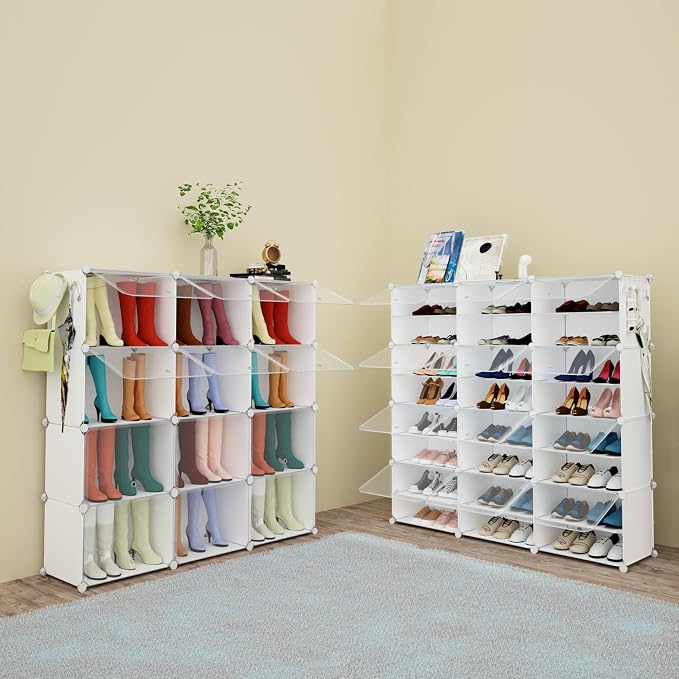 Shoe Rack Organizer, 48 Pair Shoe Storage Cabinet with Door Expandable Plastic Shoe Shelves for Closet,Entryway,Hallway,Bedroom