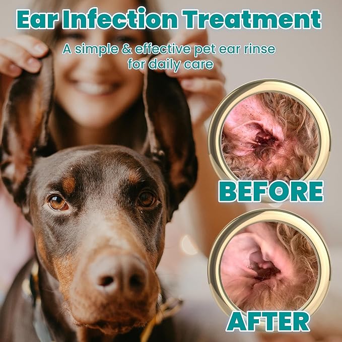 MEDUWEDU Dog Ear Cleaner, Dog Ear Care Liquid, Dog and Cat Ear Cleaner to Eliminates Ear Odour, Dirt and Debris Pet Ear Cleaner Solution,Remove Wax, Dirt & Stop Smelly, Itchy, Non-Irritating, 4 Fl oz