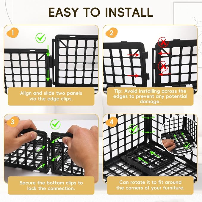 8 Pack Under Bed Blockers for Pets – Easy to Install Black Plastic Under Couch Blocker (6.5" H X 14.5" L) – Prevents Dogs, Cats, Toys from Getting Under Sofa or Furniture