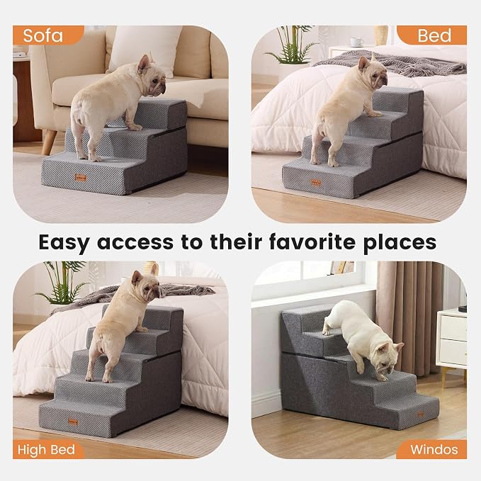 Gardner Pet Dog Stairs for Small Dogs 14" H, 3-Step Extra Wide Dog Steps for Bed, Pet Stairs for Bed and Couch with Durable Non-Slip Waterproof Fabric Cover and Soft Foam, Grey
