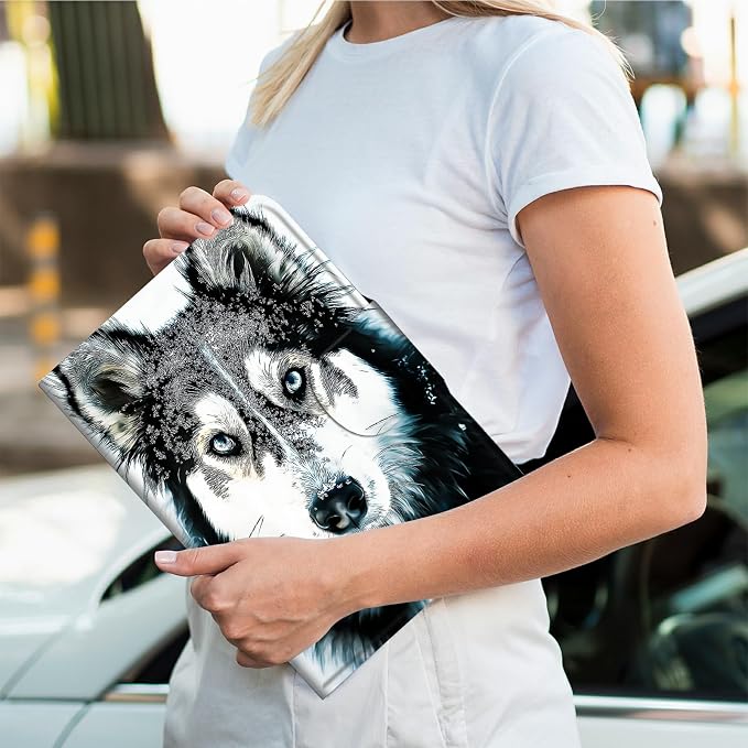 Rotating Handle Case for Samsung Tab S10 Ultra 2024/Galaxy S9 Ultra 2023 14.6", 360 Degree Swivel Kickstand with Magnetic Closure Shockproof Leather Protective Cover, Huskies in Snow