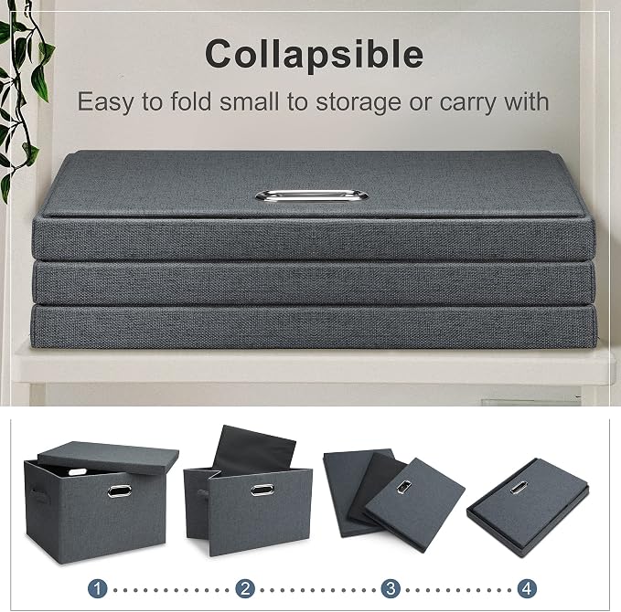 Graciadeco Large 17" 36 Quart Collapsible Stackable Storage Bins with Lids, 5 Packs Dark Gray Foldable Fabric Closet Storage Boxes with Lids Heavy-duty Linen Cube Baskets(17 x 12 x 11) | 36 Quart 5 Pack Dark Gray Collapsible Stackable Linen Fabric 4 Ha...