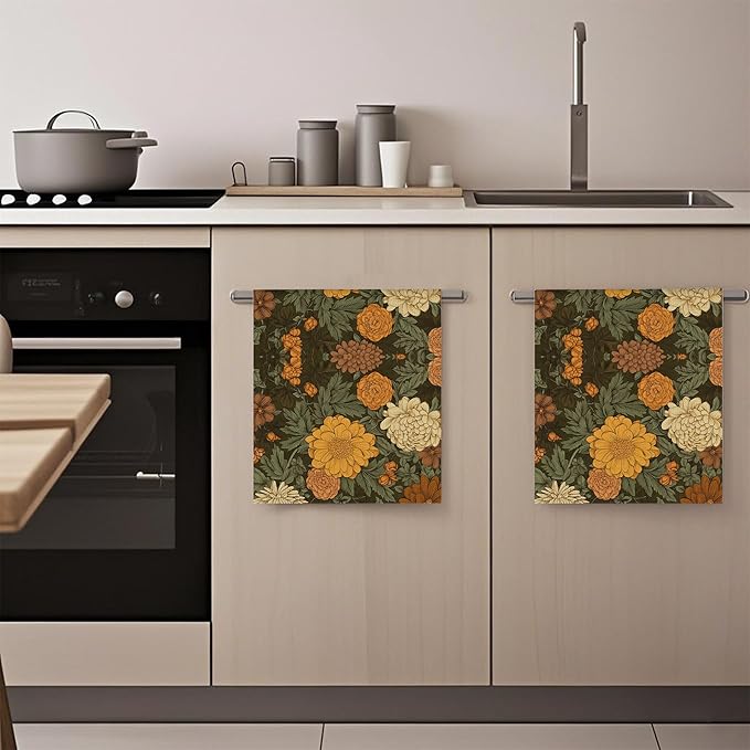Vintage Floral Flowers Hand Towels,Set of 2 Absorbent Bath Towel Kitchen Dish Towel Home Gym Hotel Bathroom Decor,16x24 Inches