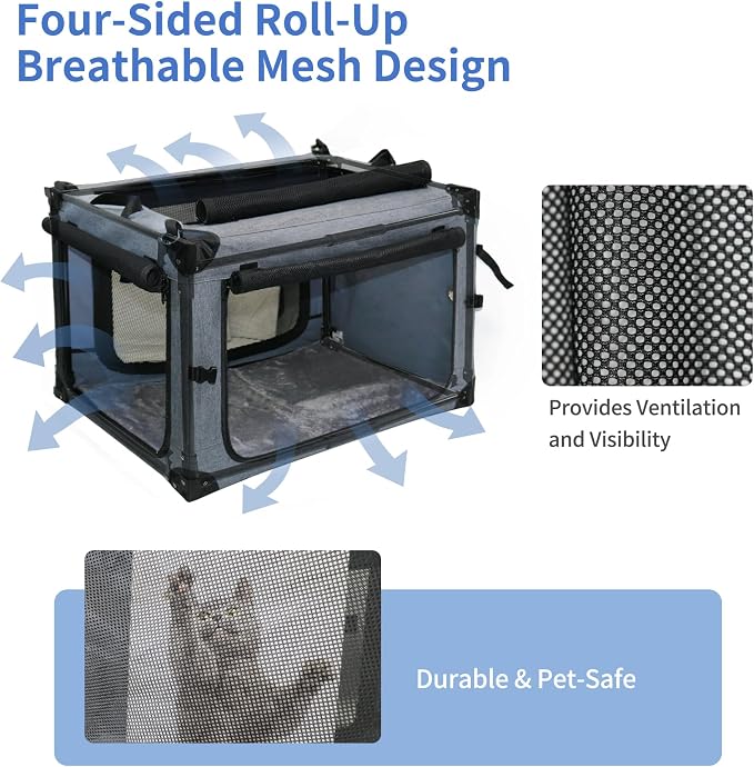 NEZUC Collapsible Dog Crates for Large Dogs Portable Soft Sided Travel Dog Carrier for Indoor & Outdoor, 4-Door Foldable Pet Kennel with Durable Mesh Windows (Gray, 30.0" L x 20" W x 20.0" H)