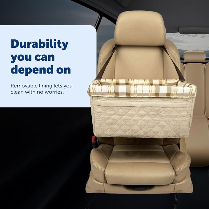 PetSafe Happy Ride Quilted Booster Seat - Dog Booster Seat for Cars, Trucks and SUVs - Easy to Adjust Strap - Durable Padded Liner is Machine Washable and Easy to Clean - Large | Raises Small Dogs to Window Height In Most Cars, Connects to Seatbelt wit...