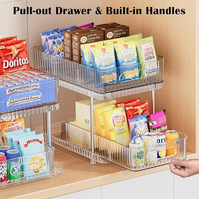 2 Pack Under Sink Organizer and Storage, 2 Tier Pull-Out Bathroom Organizers for Cabinet, Kitchen, Clear