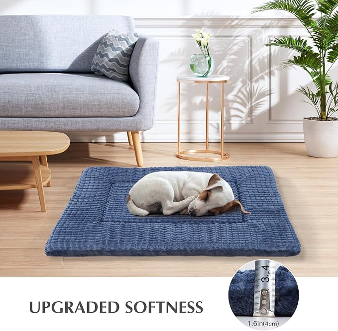 BVAGSS Reversible Dog Crate Pad, Memory Foam Pet Bed Mat, Soft Warm Machine Washable Sleeping Kennel Mattress for Small Medium Dogs XH079 (30''x20''x1.6'',Navy)
