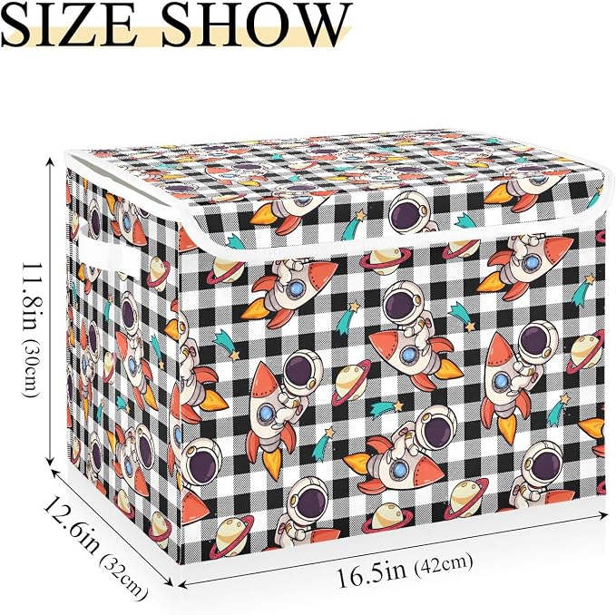 Cosmos Star Fabric Storage Bins with Lid Closet Storage Basket 40L | Decorative Storage Boxes, 300D Oxford Cloth, Hollow Board Frame, Flip Top Velcro Lid, 16.5x12.6x11.8 inch, Collapsible Design