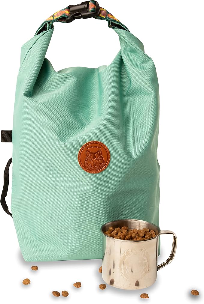 Wilderdog Doggie Bag - Water Resistant, Portable Kibble Carrier & Stainless Steel Mug - Seafoam