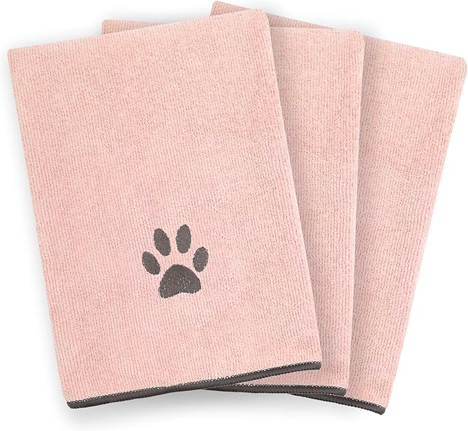 Ritz Premium Embroidered Microfiber Pet Towel (3-Pack), 18" x 28", Highly Absorbent, Fast-Drying, Long-Lasting, Super Soft 80% Polyester and 20% Polyamide Pet Cloth, Blush Pink