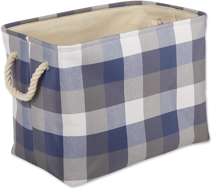 DII Buffalo Check Storage Bin, Medium Rectangle, 16x10x12, Tri Color Blue