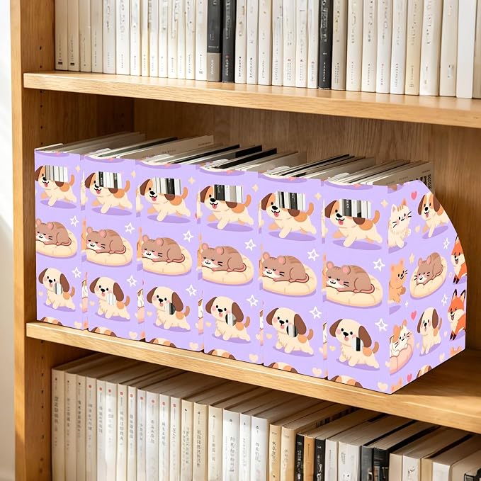 Magazine Holder, Kawaii Pet Pattern Magazine File Holder with Label, 6 Pack Decorative Foldable Magazine Desk Organizer for Office Home Organization Storage