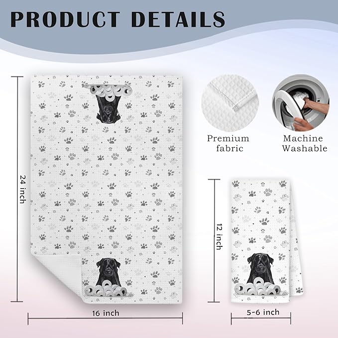 Funny Black Labrador Retriever Bathroom Hand Towels, Black Lab Gifts, Gifts for Labrador Dog Lovers Hand Towels for Washroom Restroom, Dog Bathroom Decor, 16x24 Inch Set of 2
