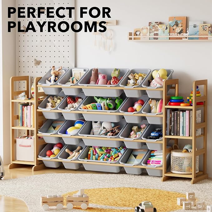 SpaceAid Toy Storage Organizer with 6 Shelves and 20 Bins, Toy Organizers Storage Bookshelf, Kids Bin Shelf Toys Box Bookcase for Bedroom Playroom Organization Room Decor, Neutral Gray