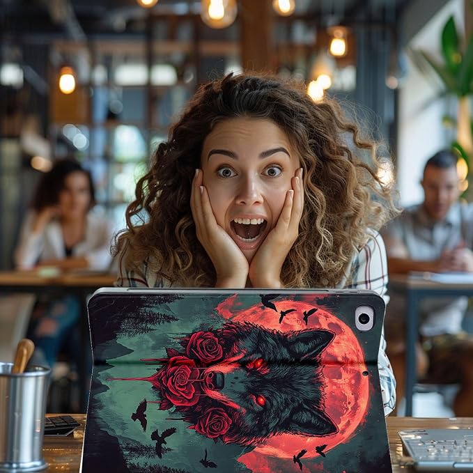 for Microsoft Surface Pro 11/10/9-13" 2024/2022 Tablet Case,Auto Wake/Sleep,Adjustable Stand Protective Cover - Dark Wolf Moon