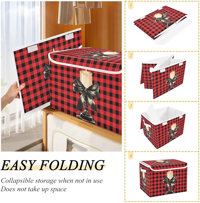 Fabric Storage Bins with Lid Candle Closet Bedroom 40L Storage Basket | Decorative Storage Boxes, Foldable & Stackable, Dust-Proof Flip Top, Reinforced Handles, For Home & Dorm, Clothes & Toy Box