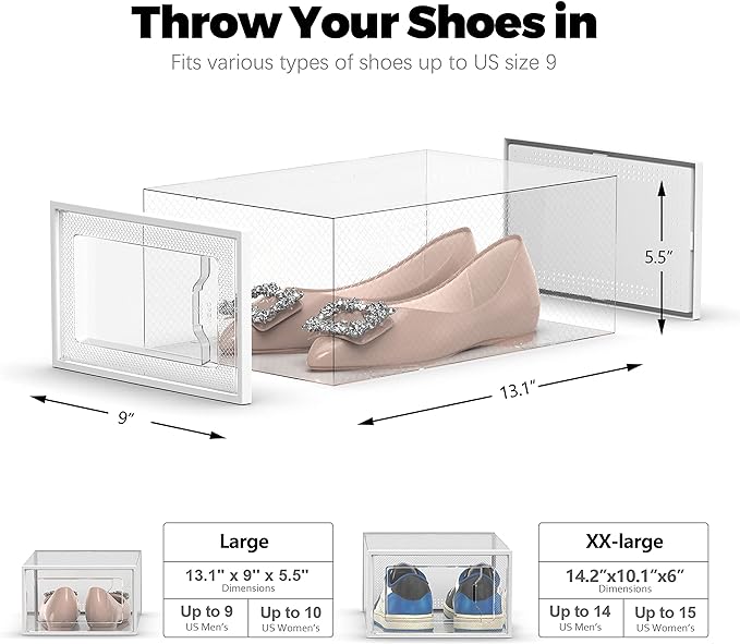 12 Pack Shoe Storage Box, Clear Plastic Stackable Shoe Organizer for Closet, Space Saving Foldable Shoe Rack Sneaker Container Bin Holder