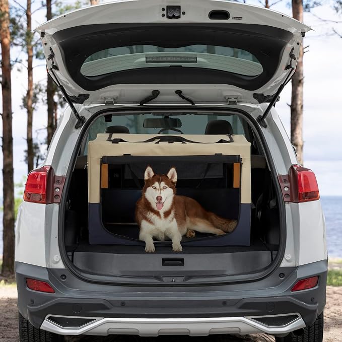 A 4 Pet 36-in Collapsible Soft Dog Crate, Large Dogs, Travel | patented screw frame, Lockable zippers, waterproof base, washable cover, outdoor/indoor/car