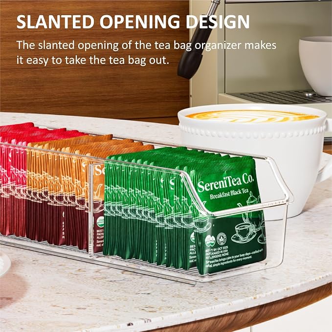 FUCDTEFC Tea Bag Organizer, Tea Bag Holder Box Storage Bin, Clear Tea Packet Plastic Drawer, Sugar Packet, Coffee, Condiment, Spice Bag Holder for Kitchen Cabinet, Countertop, Fridge | Plastic, Sugar Packet, Coffee, Condiment, Spice Bag Holder, for Kit...
