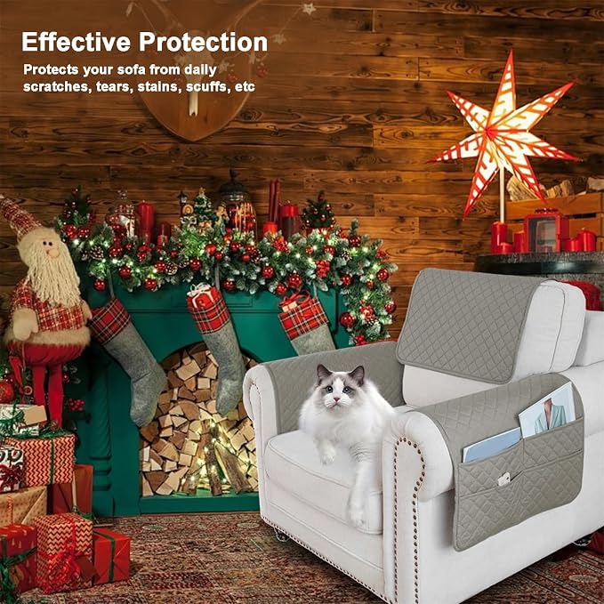 Large Polyester Armrest and Headrest Covers with 2 Pockets | Soft, smooth polyester resists daily wear nonslip silicone backing helps shield recliners and sofas from pet scratches