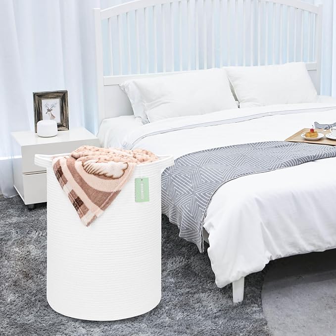 Cotton Rope Basket for Girls Boys, 72L Tall Laundry Hamper, White