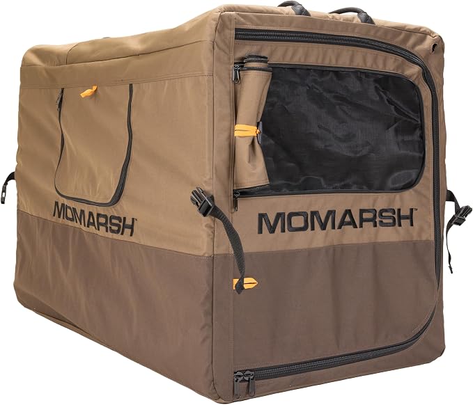 Momarsh Quick Crate | Collapsible Dog Crate for Travel & Waterfowl Hunting | Removable Padded Floor & Customizable Windows | Weather Proof Siding & Exterior Pockets for Storage