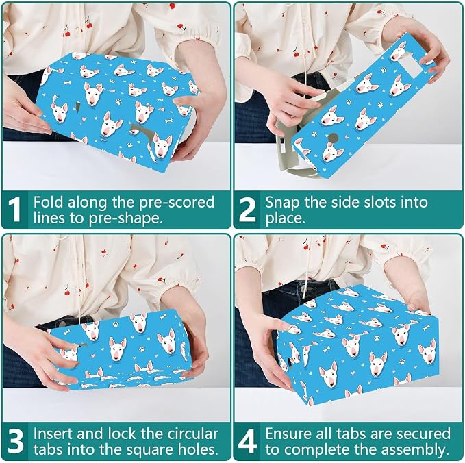 SPRIPORT Cute Pets Dog Blue Print Water Resistant PP Magazine File Holder Organizer for Desk, Collapsible Storage Rack for School Office Library Document Sorter with Labels 23x30x10cm (3 Pack)