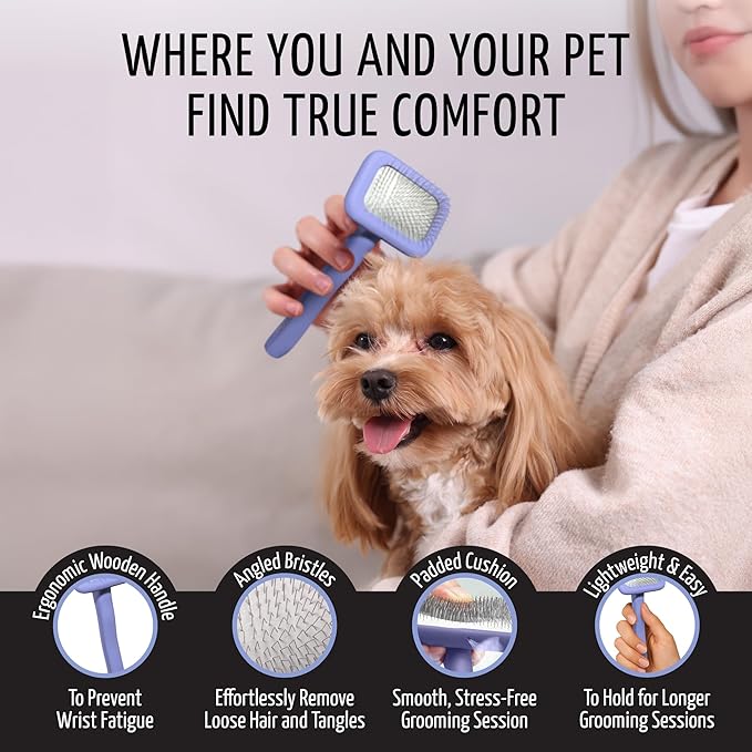Tauro Pro Line Slicker Brush for Small Dogs & Cats, Deshedding, Dematting & Detangling Grooming Tool for Medium to Long Coats, Ideal for Pomeranians & Yorkies, Flexible Cushion, Purple, Small Size (S)