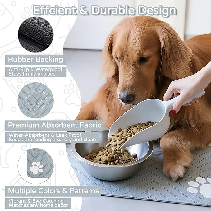 Pet Feeding Mat-Absorbent Dog Feeding Mat for Food and Water Bowl,No Stains Pet Placemat,Quick Drying Water Dispenser Mat for Dog and Cat,Easy to Clean Dog Accessories(L,Light Gray)