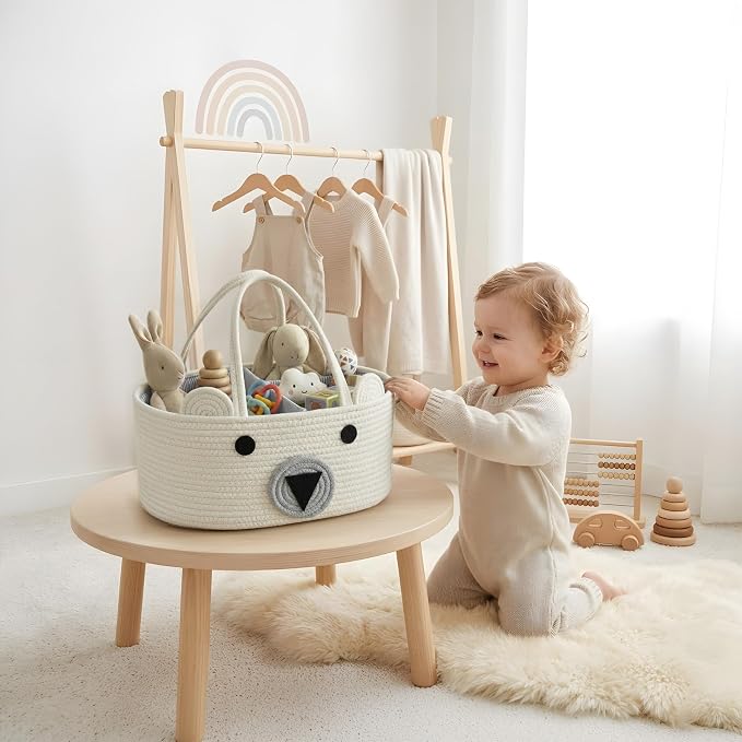 DECOMOMO Teddy Bear Basket, Large Diaper Caddy Basket | Baby Baskets for Baby Shower (Animal)