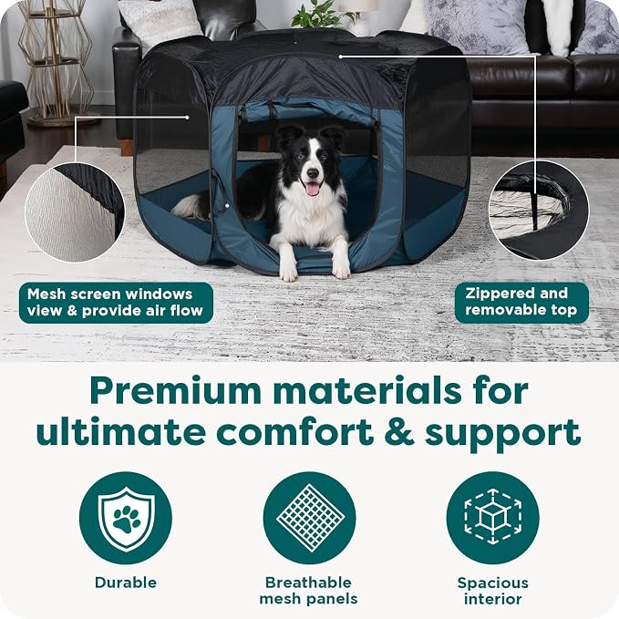 FurHaven Soft-Sided Dog & Cat Playpen, Portable Foldable Indoor & Outdoor Pet Playpen with Mesh Windows & Zippered Door, Sailor Blue, Extra Large