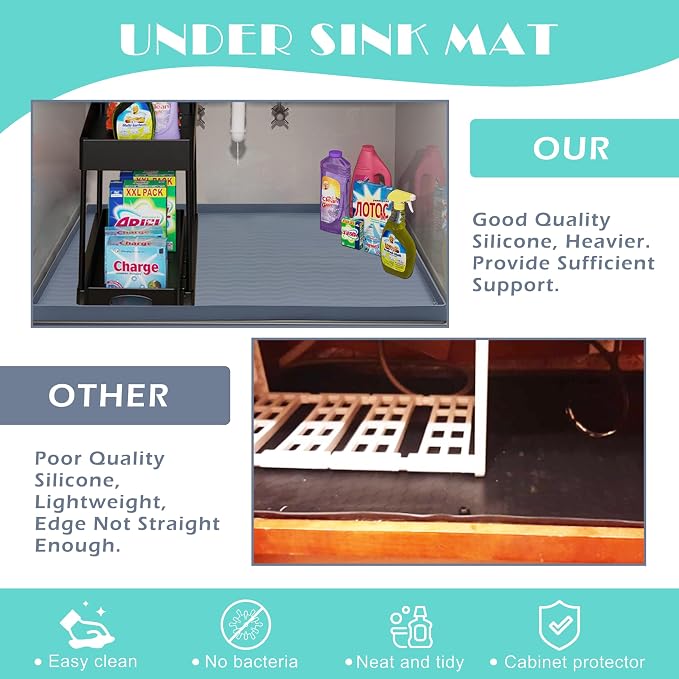 URMONA Waterproof Silicone Under Sink Mat 40'' x 22'' Shelf Liner for Kitchen and Bathroom, Cabinet and Counter Protector, Storage and Organizers, Litter Mat, Pet Cat Puppy Essentials(Beige)
