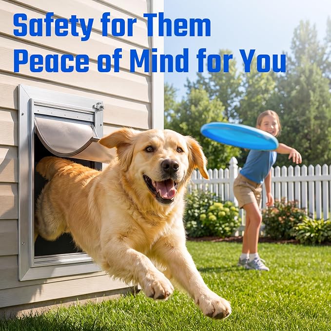 Cat Door for Wall, Small Pet Door, Heavy Duty Doggy Door, All Aluminum Frame, 2 Magnetic Flaps, Energy Efficient, Telescoping Tunnel, Sliding Lock Panel, Easy to Install (Pets Up to 22 LB) | 2 Magnetic Flaps, Energy Efficient, Wide Telescoping Tunnel, ...