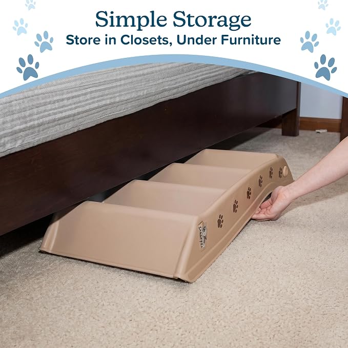 Pet Stairs - Home and Vehicle Foldable Nonslip Dog Steps with 4-Step Design - For Puppies, Kittens, and Other Small Pets by PETMAKER (Tan)