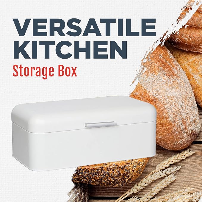Extra Large White Bread Box for Kitchen Countertop 16" x 9" Holds 2 Loaves | Stainless Steel Vintage Bread Boxes for Kitchen Counters